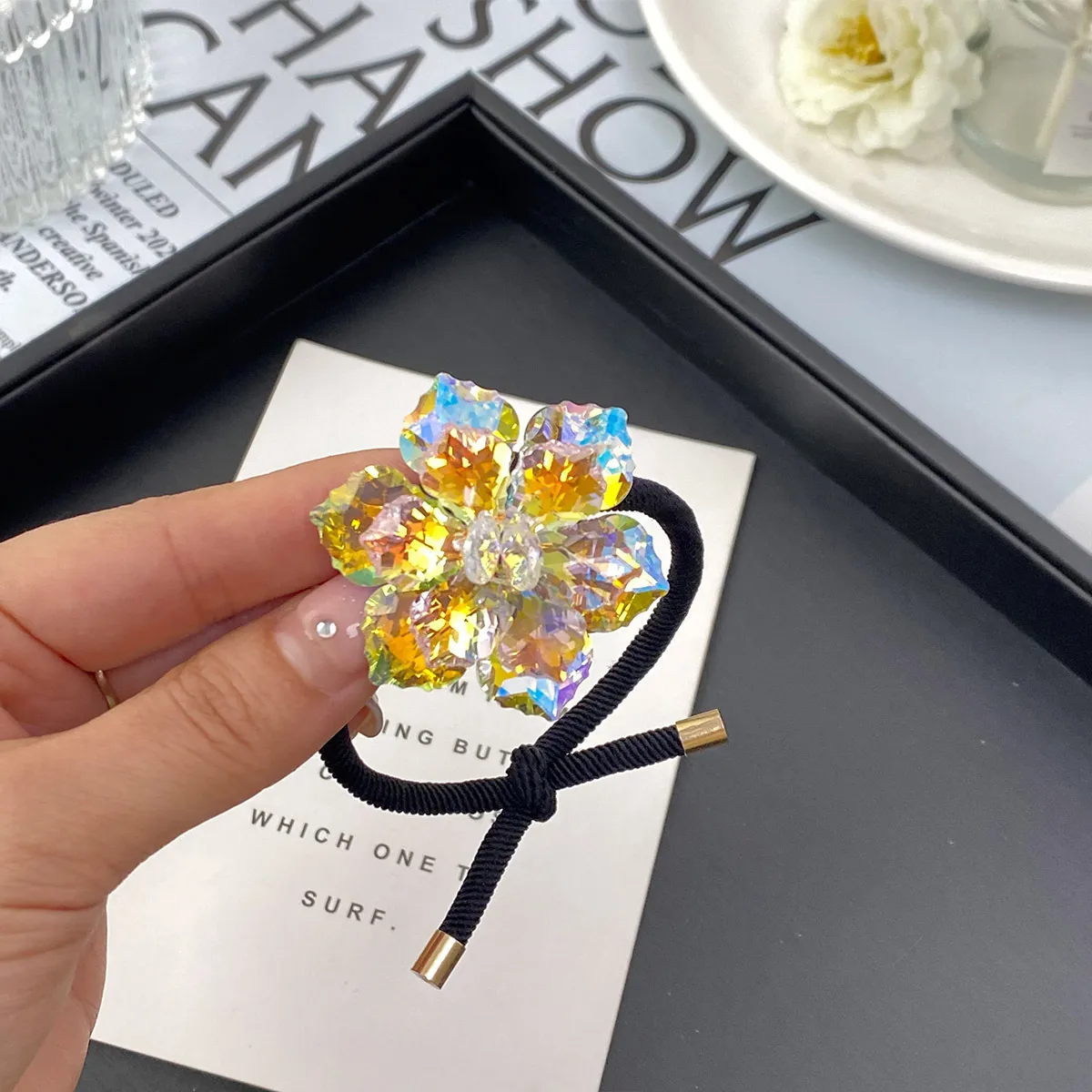 Nouveaux Accessoires De Cheveux De Haute Qualité Pour Femmes Corde De Tête De Queue De Cheval Élégant En Trois Dimensions Double Couche Cinq Pétales Fleur display picture 13