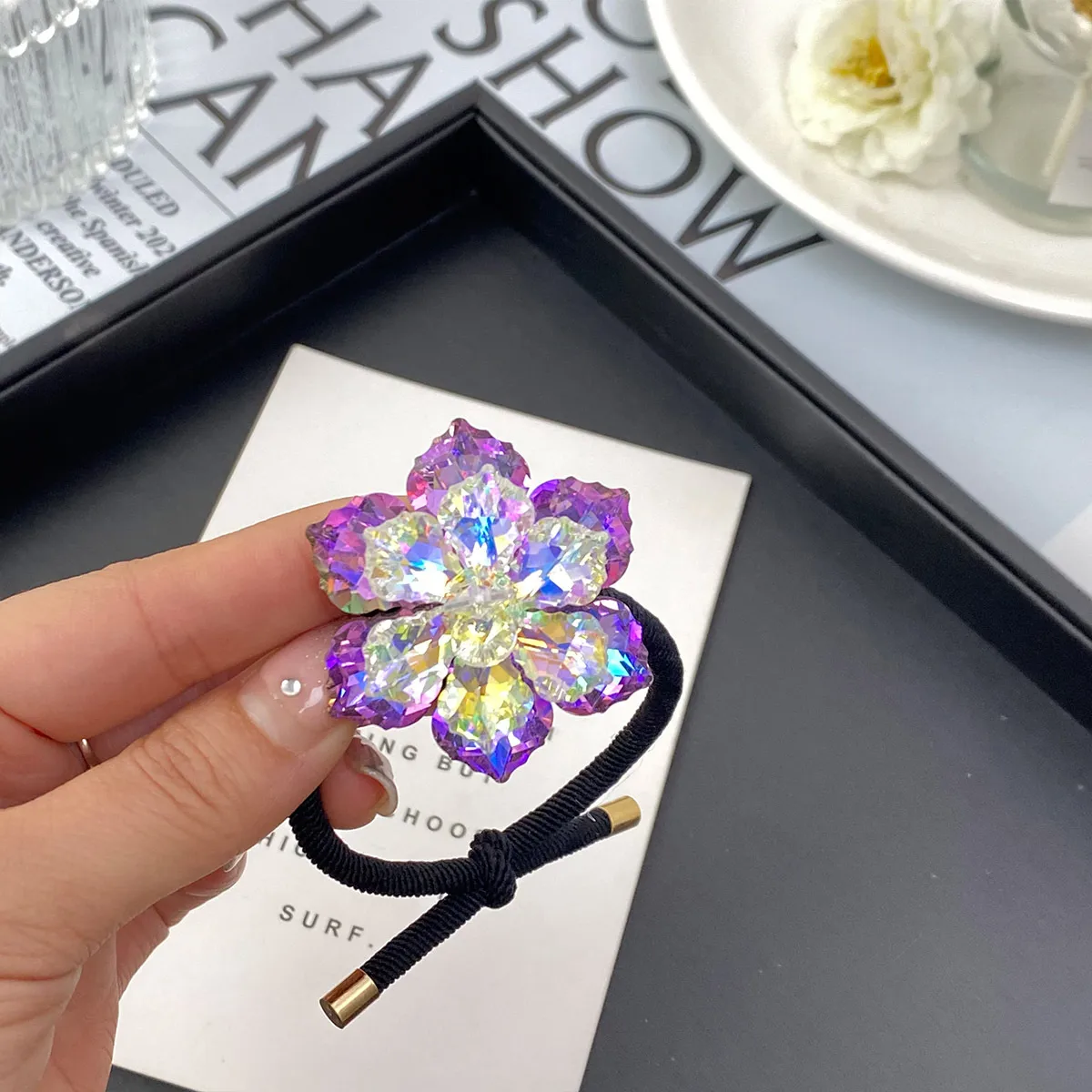 Elegant Three-Dimensional Double Layer Five-Petal Flower Crystal Hair Rope New Women's Ponytail Head Rope Rubber Band High-Grade Hair Accessories display picture 16