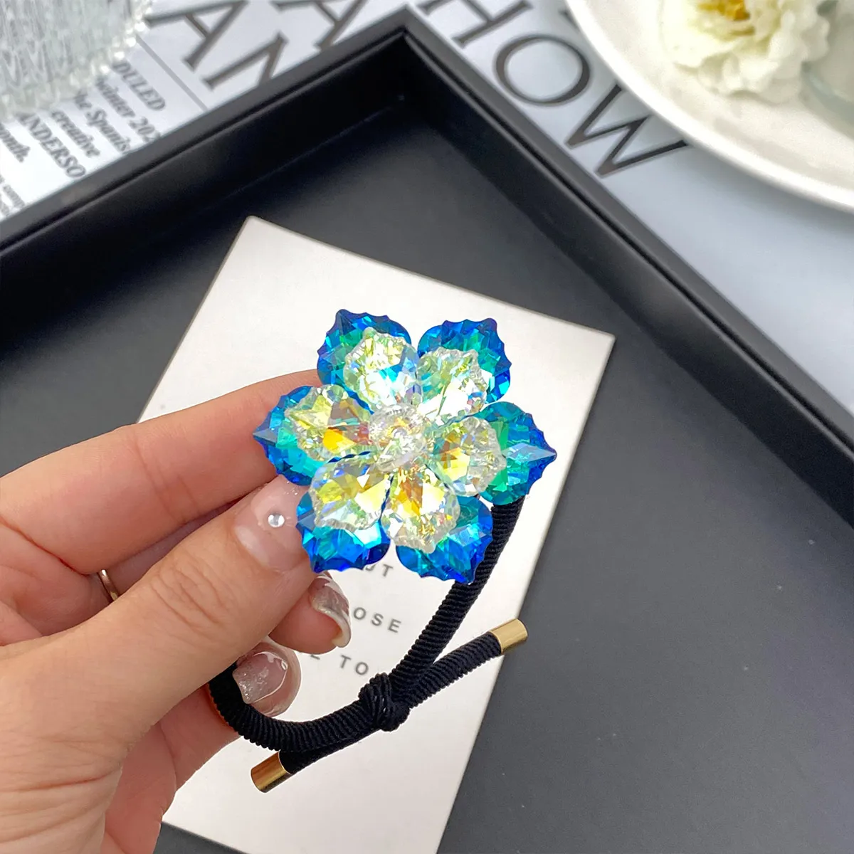 Nouveaux Accessoires De Cheveux De Haute Qualité Pour Femmes Corde De Tête De Queue De Cheval Élégant En Trois Dimensions Double Couche Cinq Pétales Fleur display picture 17