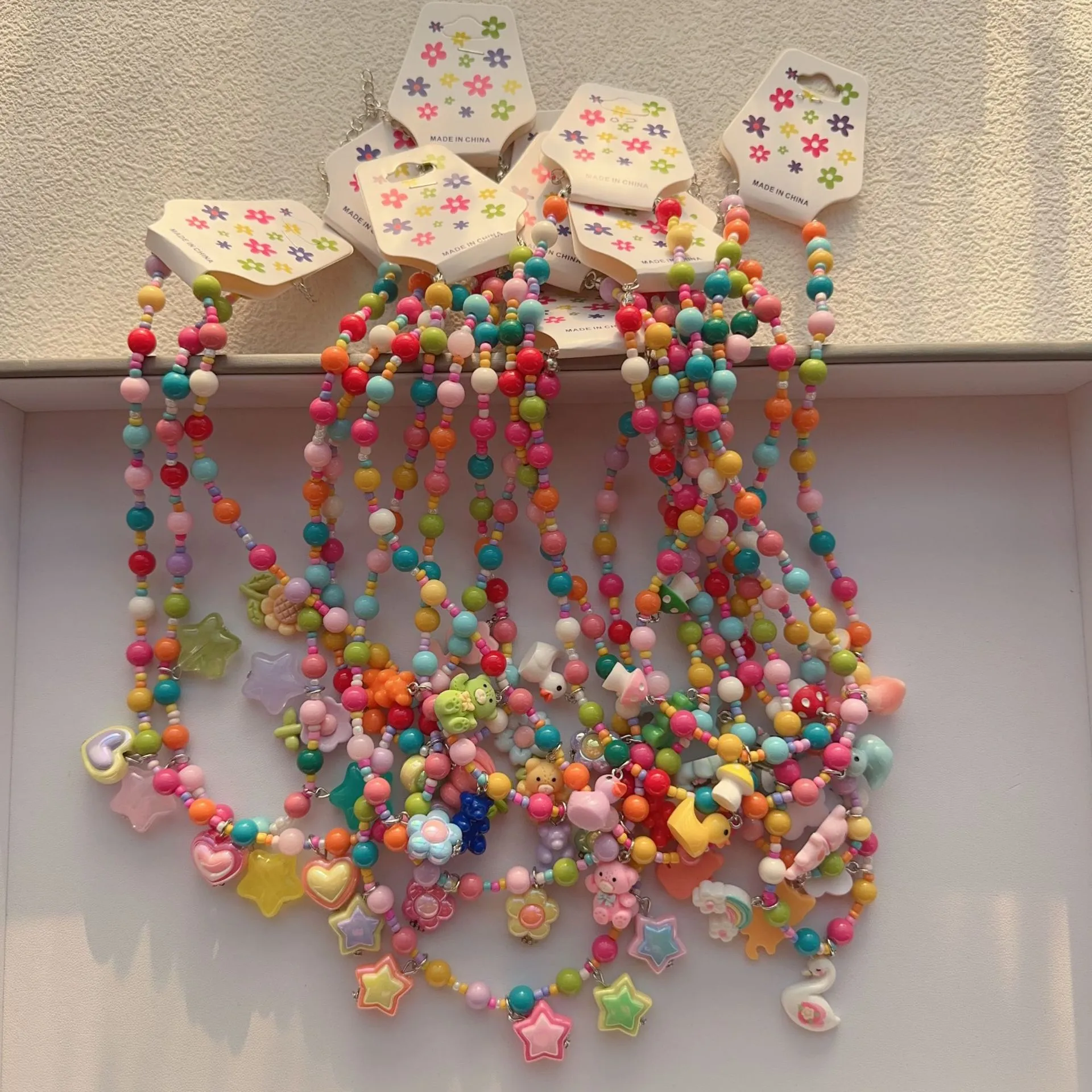 New New Style Colorful Beaded XINGX Small Flower Bear Necklace Cute Children Cartoon Beads Of Necklace Necklace Necklace display picture 2