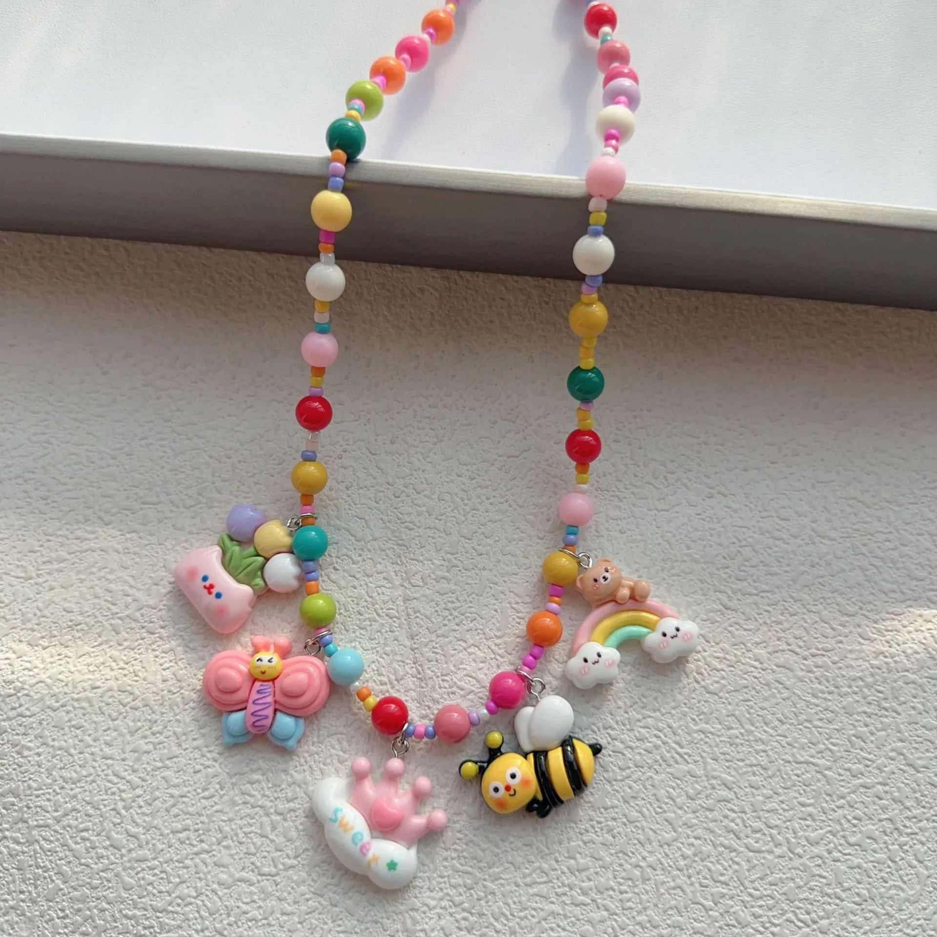 New New Style Colorful Beaded XINGX Small Flower Bear Necklace Cute Children Cartoon Beads Of Necklace Necklace Necklace display picture 17