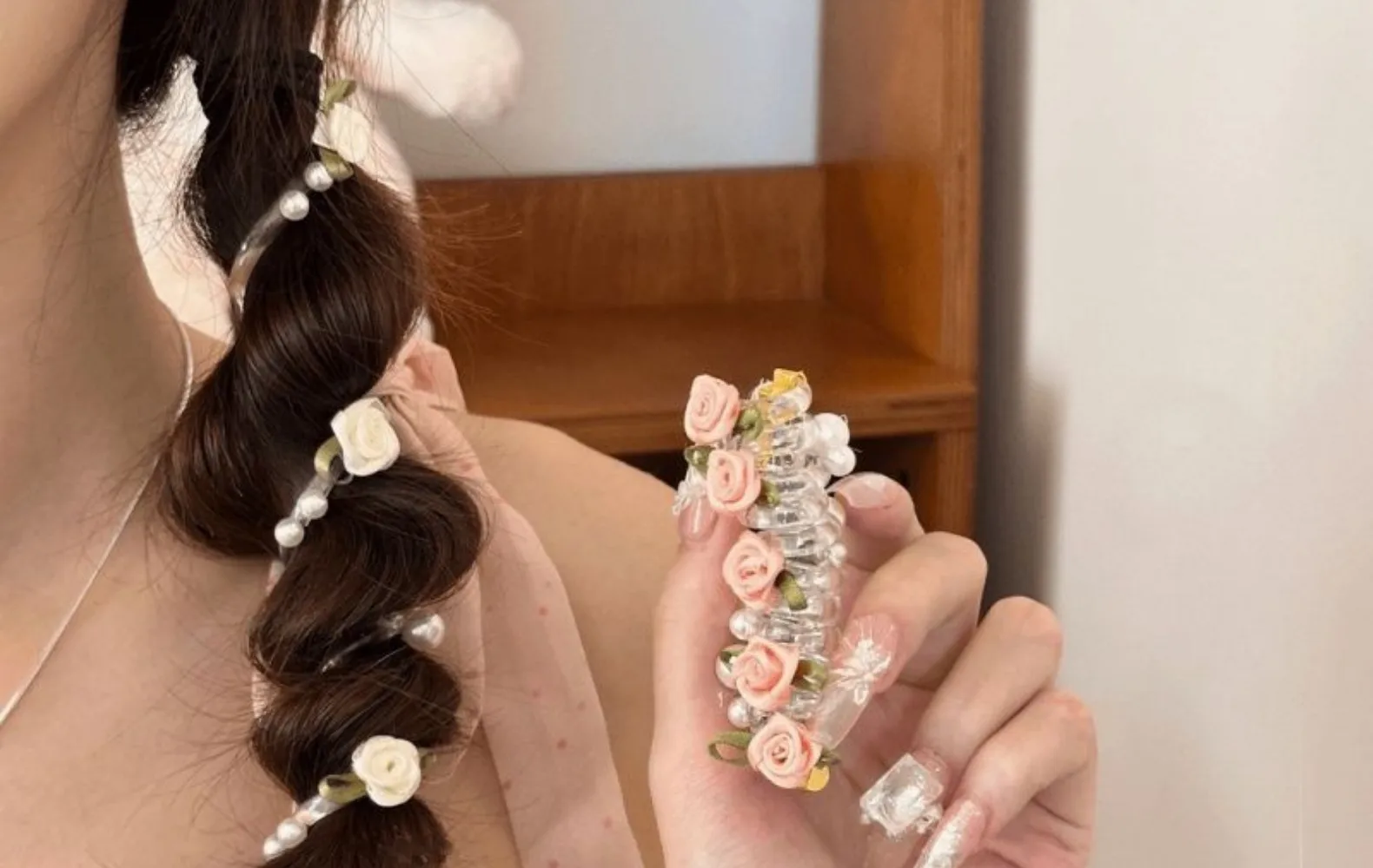 Anillo Para El Pelo De La Línea De Teléfono De La Rosa De La Mariposa Dulce, Artefacto De La Cola Del Caballo Del Bebé, Cuerda Para El Pelo De La Niña, Tocado De La Niña display picture 3