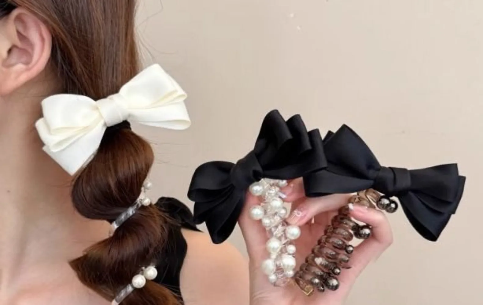 Bow Beads Phone Line Hair Ring Female 2024 New Bubble Braid Twist Braid Head Rope Ponytail Hair Band display picture 7
