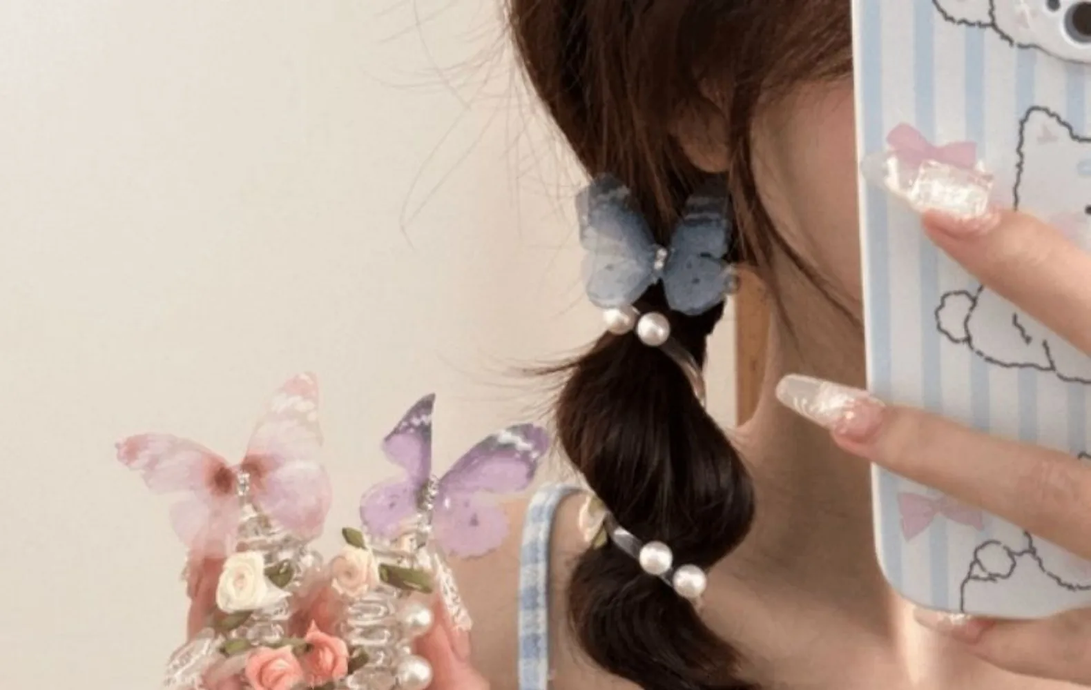 Anillo Para El Pelo De La Línea De Teléfono De La Rosa De La Mariposa Dulce, Artefacto De La Cola Del Caballo Del Bebé, Cuerda Para El Pelo De La Niña, Tocado De La Niña display picture 10