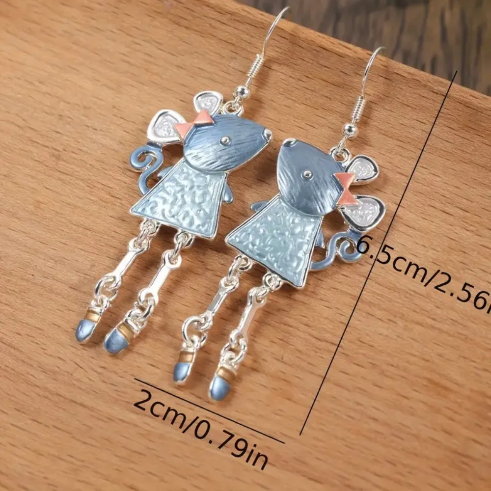 New Arrival Zinc Alloy Drop Oil Little Mouse Earrings Punkstyle Cute Cartoon Tassel Long Wild display picture 1
