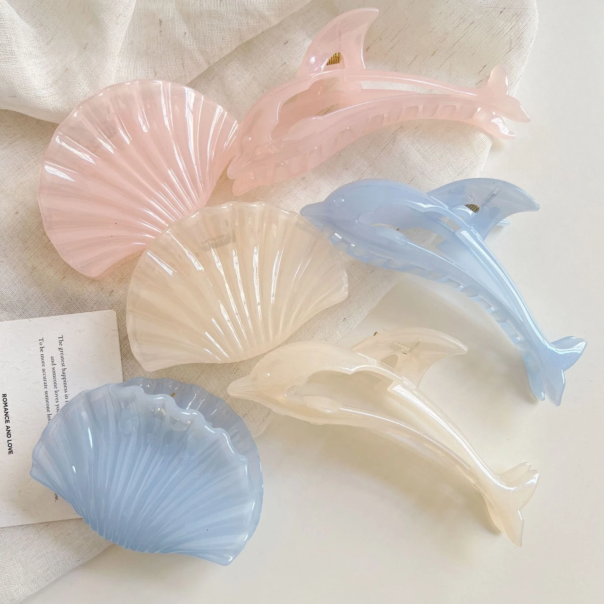 Jelly Dolphin Shell Grip Back Head Barrettes Elegant Seaside Vacation Style Shark Clip Hair Accessories New display picture 7