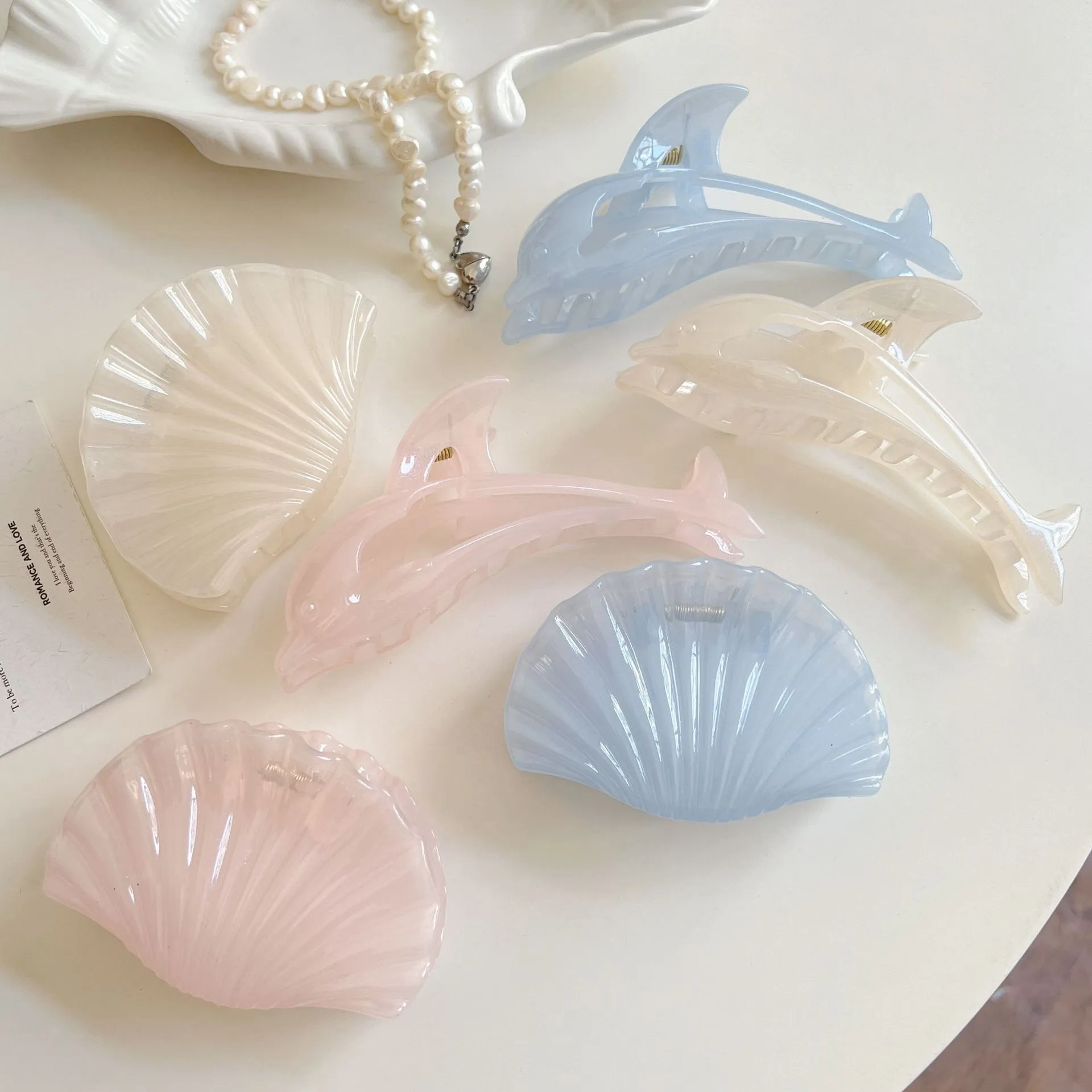 Jelly Dolphin Shell Grip Back Head Barrettes Elegant Seaside Vacation Style Shark Clip Hair Accessories New display picture 5