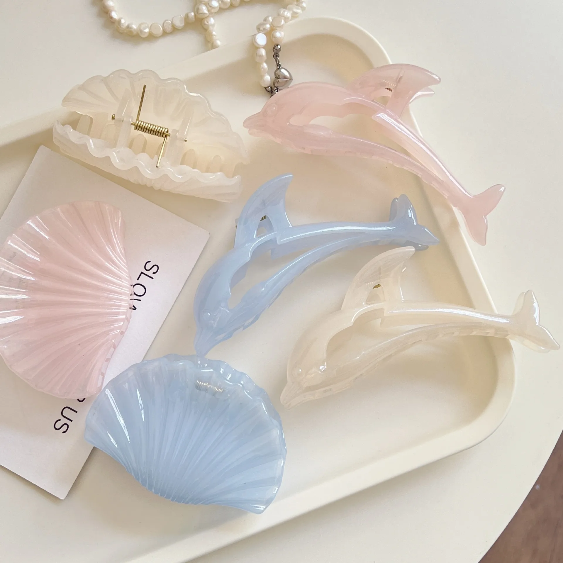 Jelly Dolphin Shell Grip Back Head Barrettes Elegant Seaside Vacation Style Shark Clip Hair Accessories New display picture 1