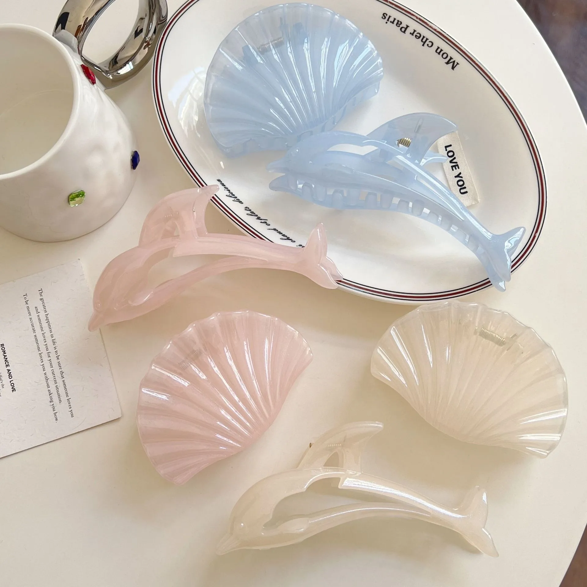 Jelly Dolphin Shell Grip Back Head Barrettes Elegant Seaside Vacation Style Shark Clip Hair Accessories New display picture 8