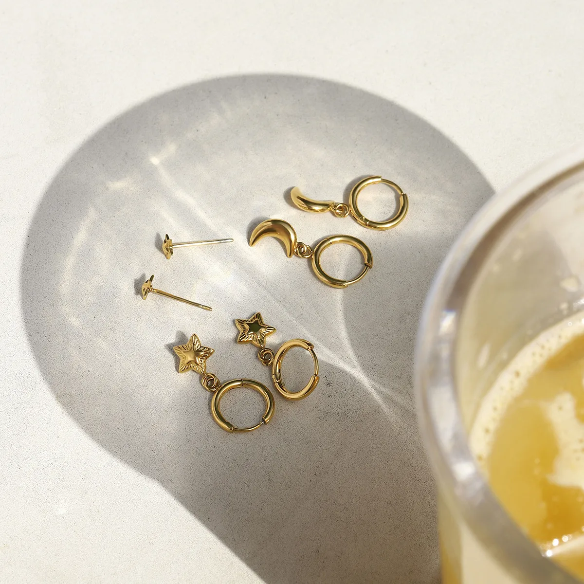 Géométrique Style INS Acier Inoxydable Pentacle Quadrilatère Placage Des Boucles D'Oreilles display picture 5