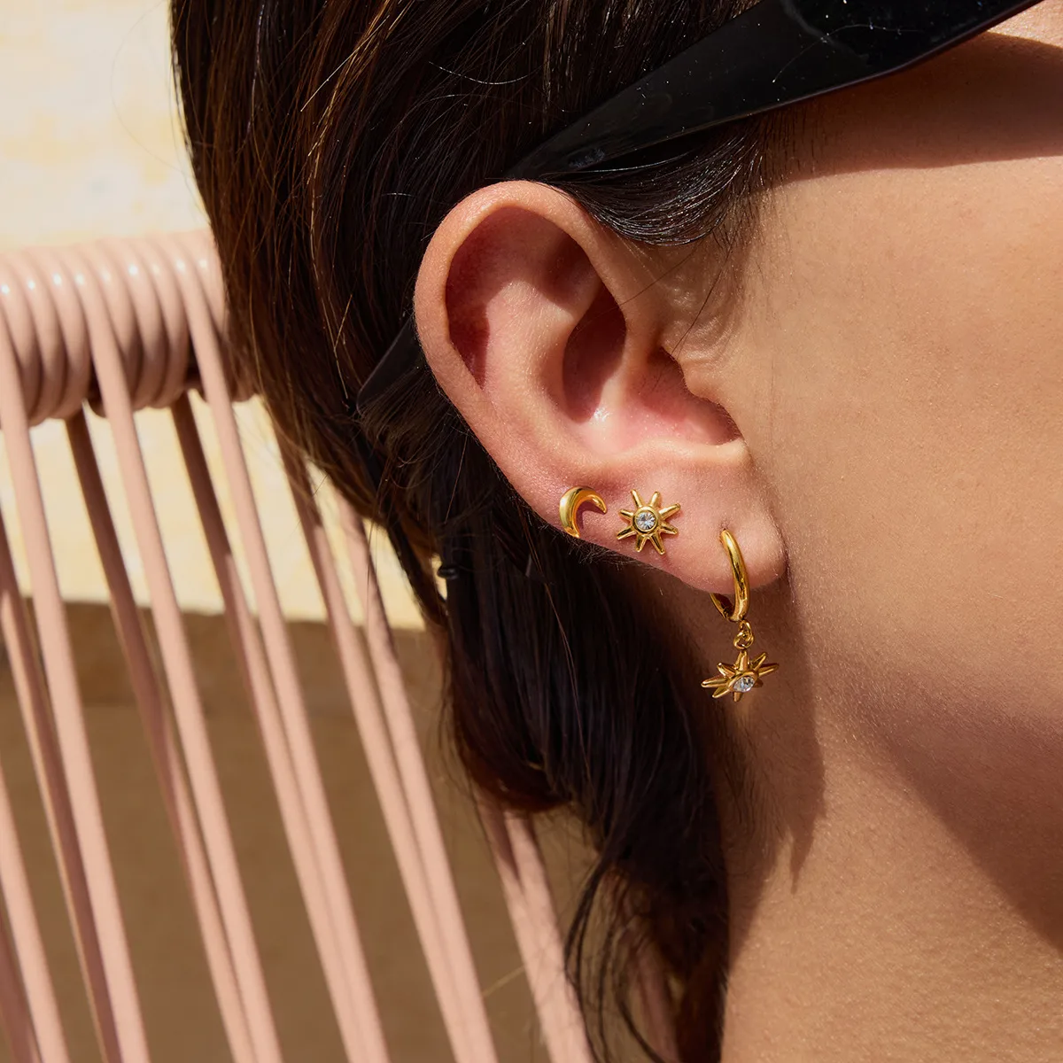 Geométrico Estilo INS Acero Inoxidable Pentagrama Cuadrilátero Enchapado Aretes display picture 2