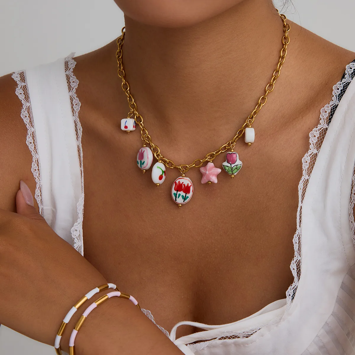Impression Style INS Acier Inoxydable Acier Au Titane Collier Star Placage Fermeture À Boucle De Type Homard display picture 10