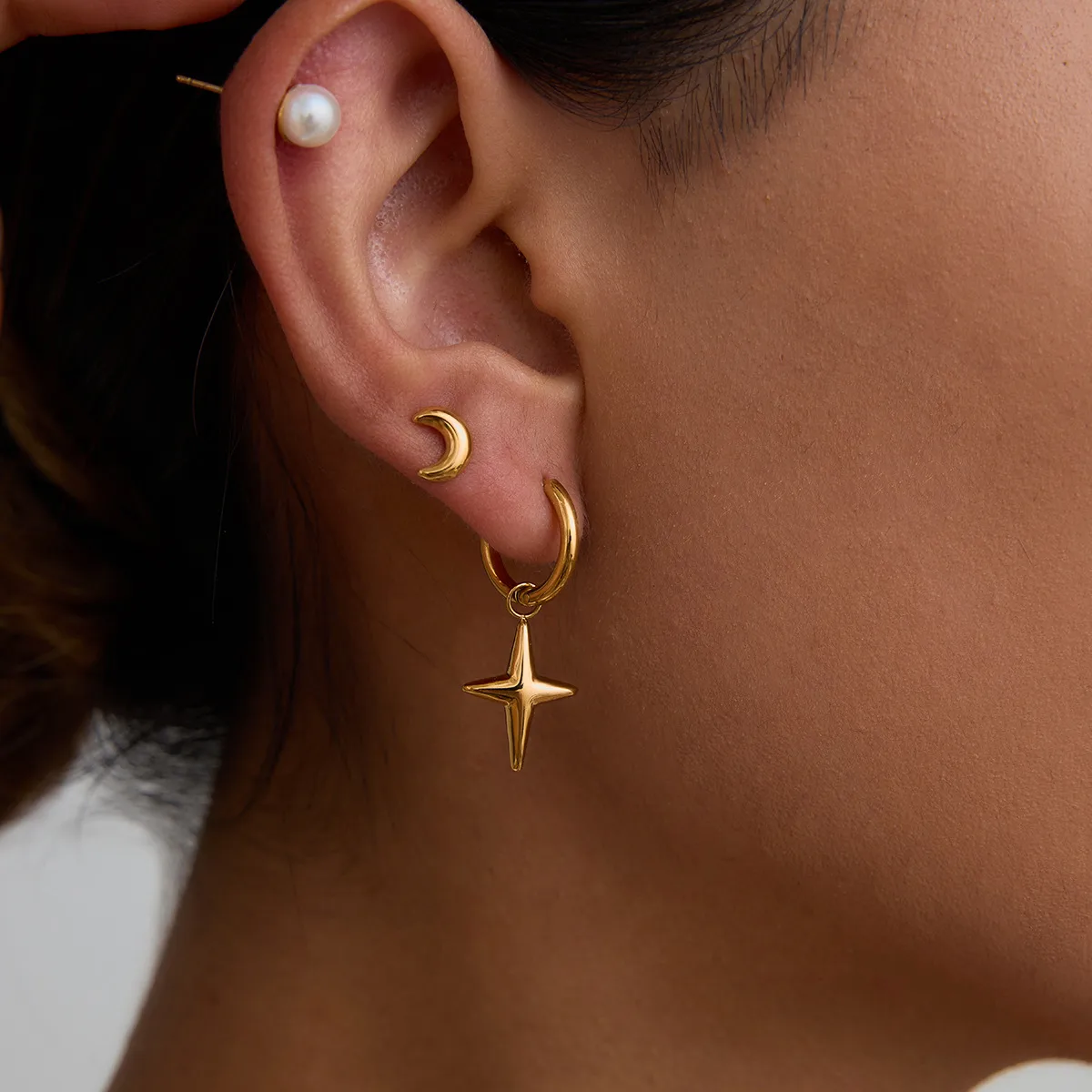 Geometric INS Style Stainless Steel Pentagram Quadrilateral Plating Earrings display picture 4
