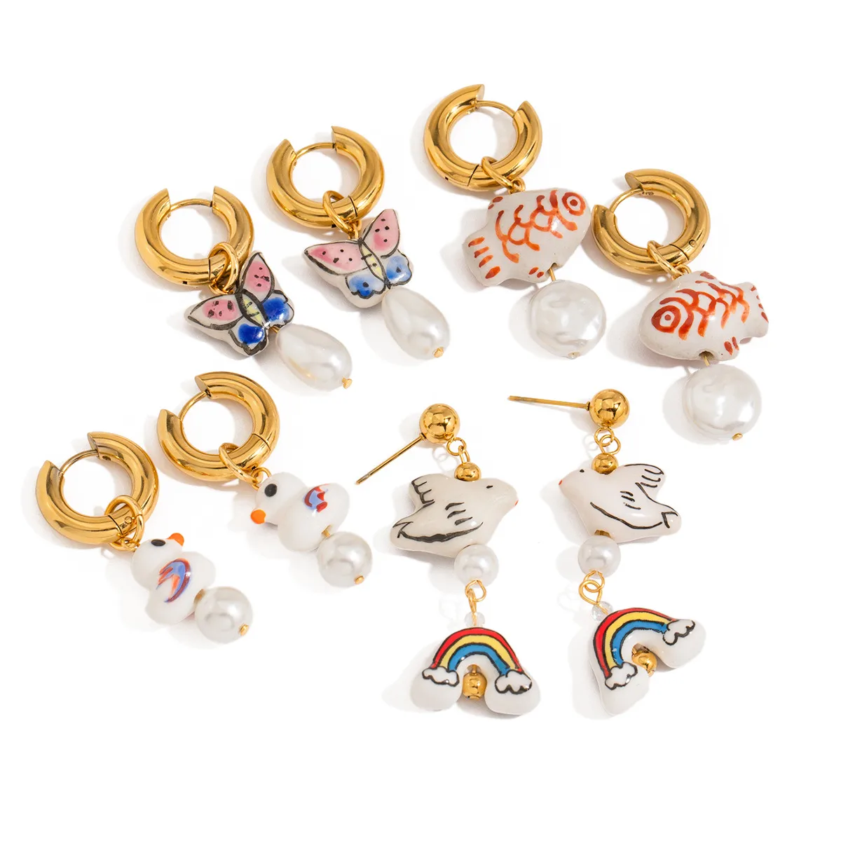 Geometric INS Style Stainless Steel Ring Plating Earrings display picture 11