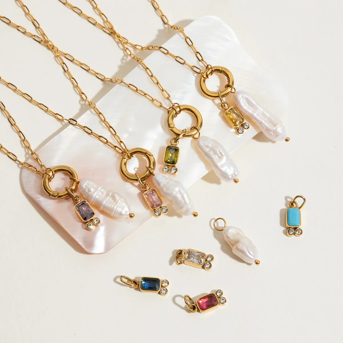 Printing INS Style Stainless Steel Titanium Steel Necklace Pearl Plating Lobster Trigger Clasp Closure display picture 4
