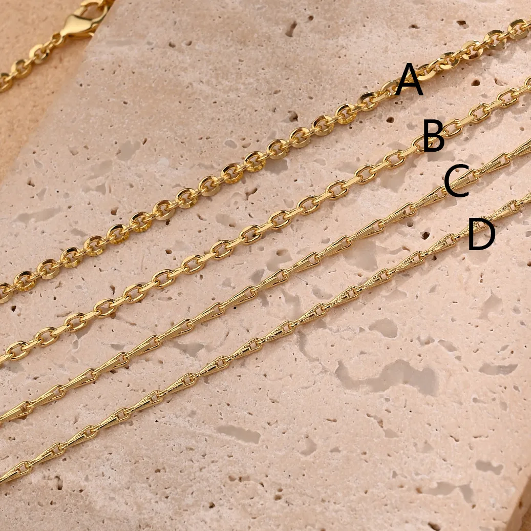 1 Brin/paquet Brillant Le Cuivre Plaqué Or 18K O En Forme De Collier Chaîne Faite À La Main Chaîne De Câble Accessoires De Bijoux DIY Chaîne display picture 4