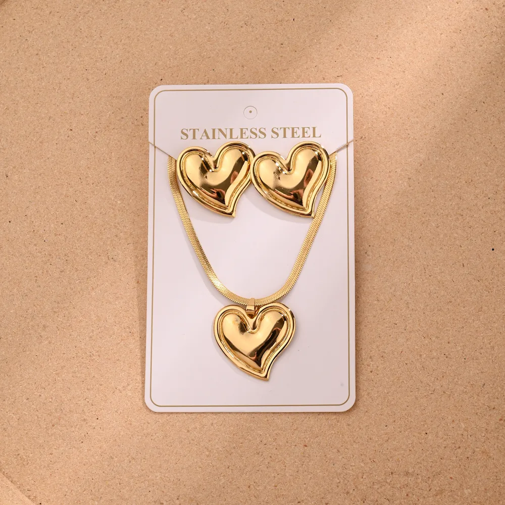 Casual Elegant Vacation 304 Stainless Steel Round Heart Shape Flower Polishing Plating Women's Jewelry Set display picture 4