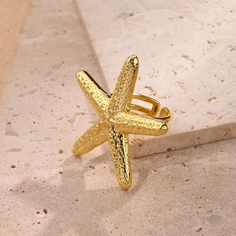 Étoile De Mer Crabe Coquille Décontractée Style Moderne Le Cuivre Plaqué Or 18K Anneau Ouvert Polissage display picture 4