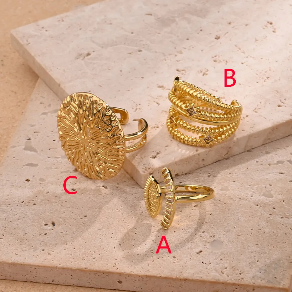 Eight Awn Star Eye Casual Modern Style Copper 18K Gold Plated Open Rings Polishing display picture 3