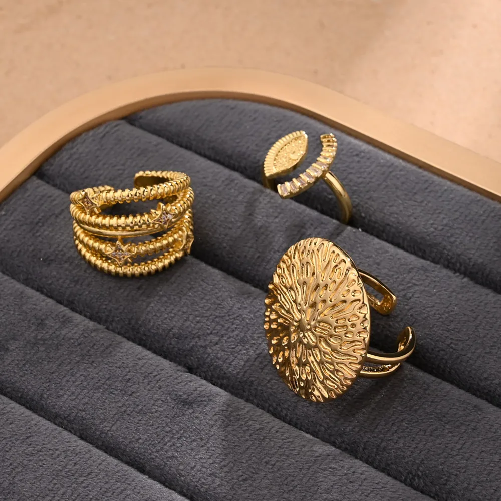 Eight Awn Star Eye Casual Modern Style Copper 18K Gold Plated Open Rings Polishing display picture 1