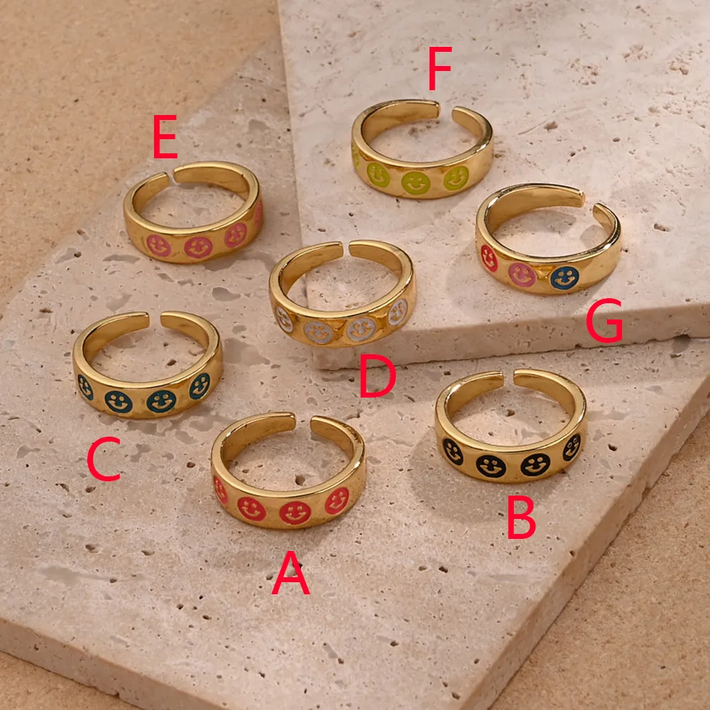 Smiley Face Casual Modern Style Copper 18K Gold Plated Open Rings Polishing Enamel display picture 3