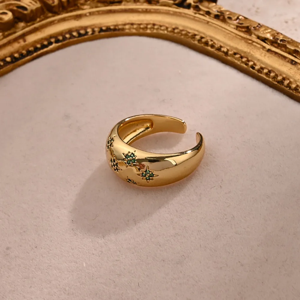 Eight Awn Star Casual Modern Style Zircon Copper 18K Gold Plated Open Rings Polishing display picture 4