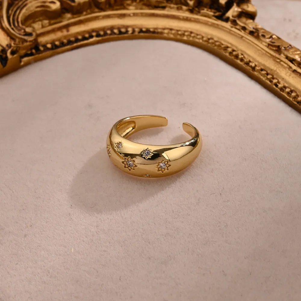 Eight Awn Star Casual Modern Style Zircon Copper 18K Gold Plated Open Rings Polishing display picture 3