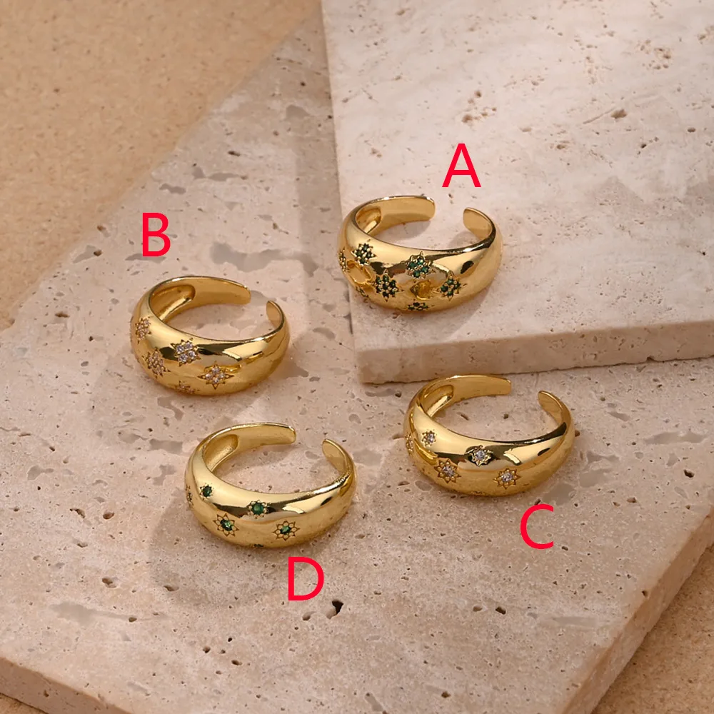 Eight Awn Star Casual Modern Style Zircon Copper 18K Gold Plated Open Rings Polishing display picture 2