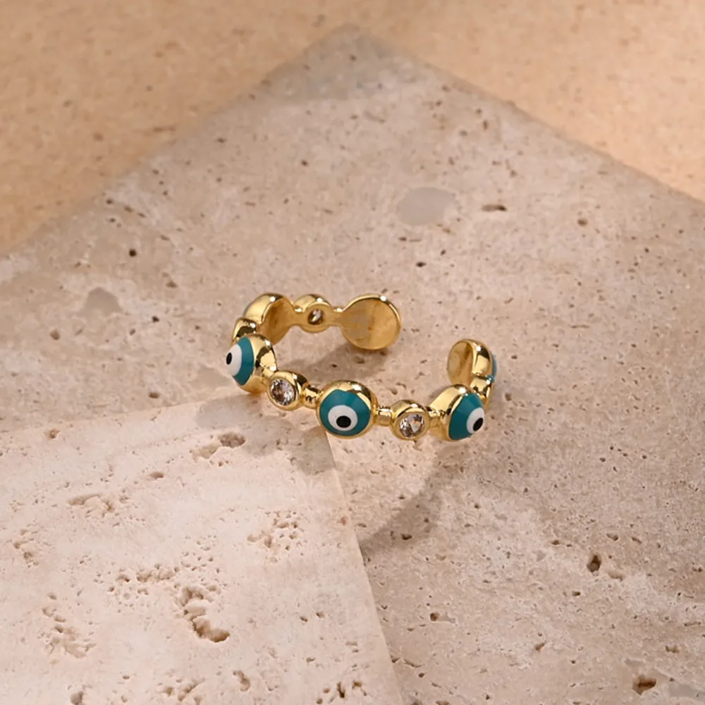 Eye Casual Modern Style Zircon Copper 18K Gold Plated Open Rings Polishing Enamel display picture 1