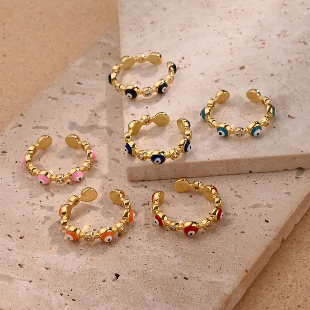 Eye Casual Modern Style Zircon Copper 18K Gold Plated Open Rings Polishing Enamel display picture 3