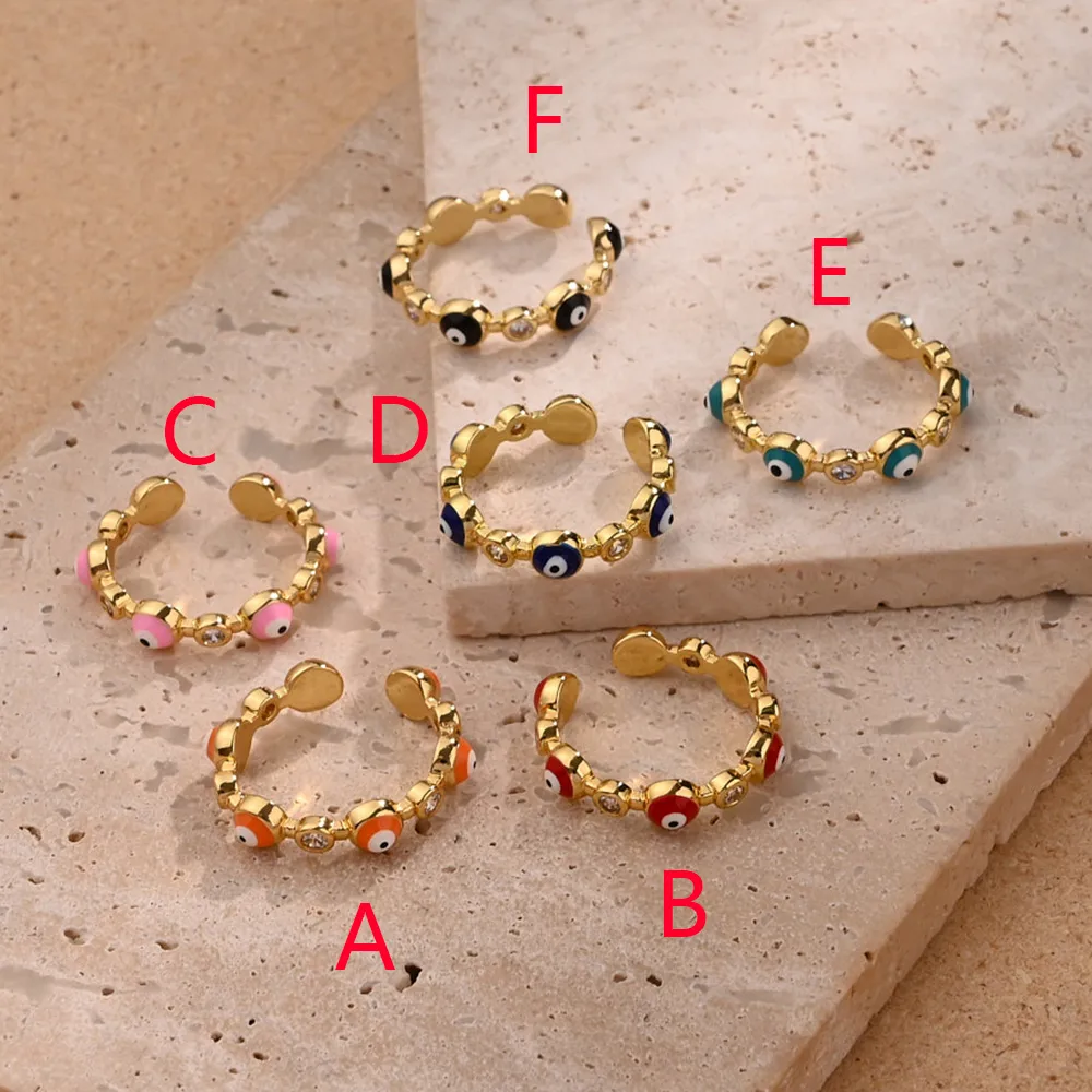 Eye Casual Modern Style Zircon Copper 18K Gold Plated Open Rings Polishing Enamel display picture 4