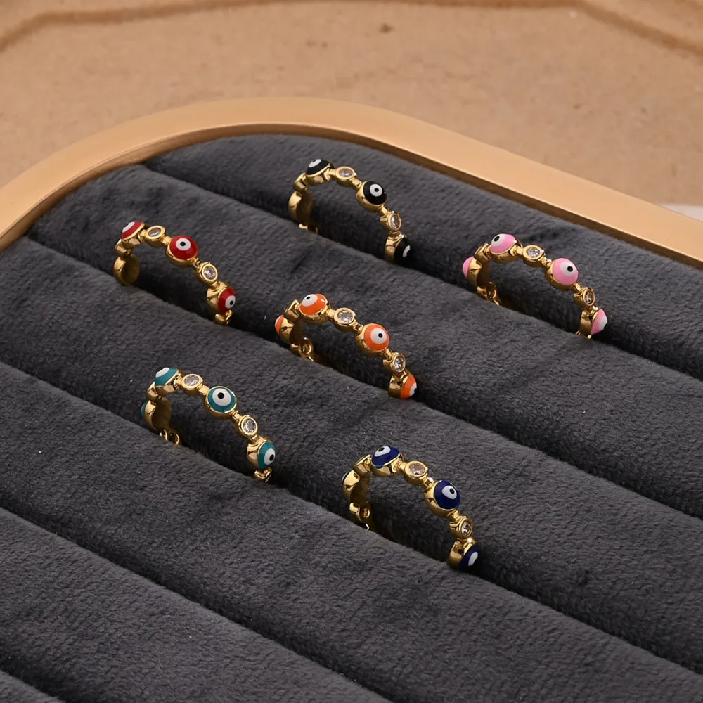 Eye Casual Modern Style Zircon Copper 18K Gold Plated Open Rings Polishing Enamel display picture 2
