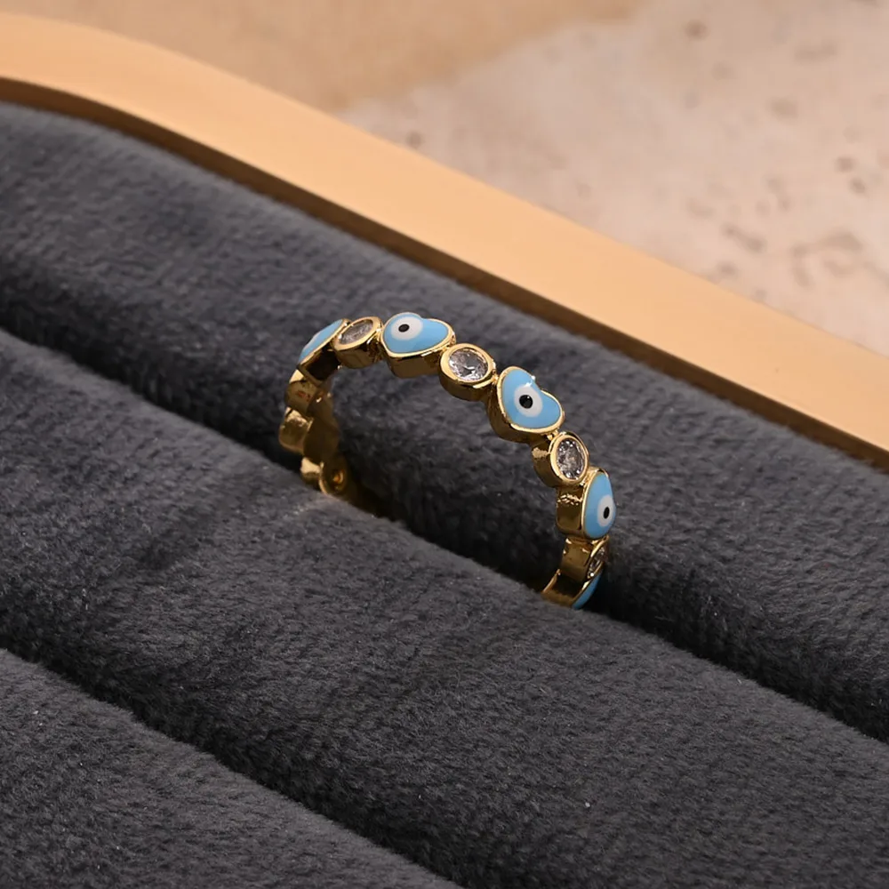 Coeur Rouge Œil Décontractée Style Moderne Zircon Le Cuivre Plaqué Or 18K Anneau Ouvert Polissage Émail display picture 4
