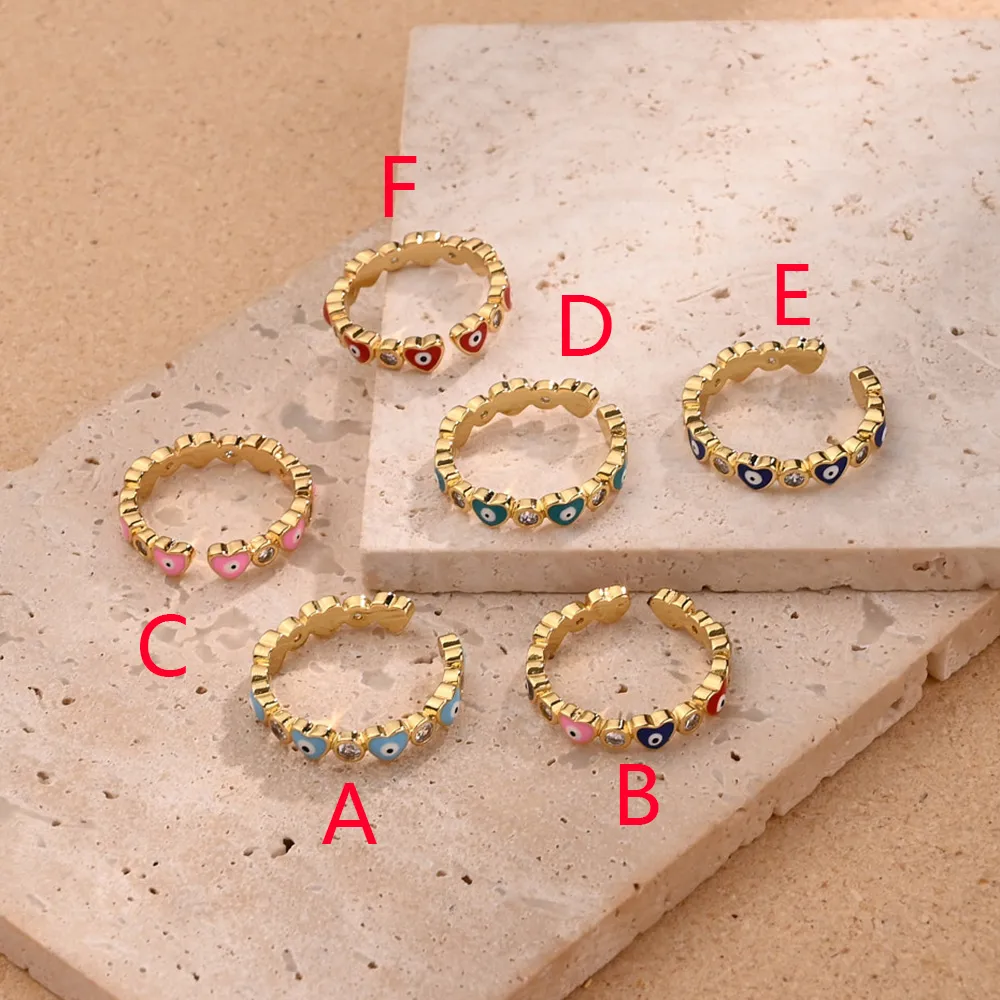 Coeur Rouge Œil Décontractée Style Moderne Zircon Le Cuivre Plaqué Or 18K Anneau Ouvert Polissage Émail display picture 2