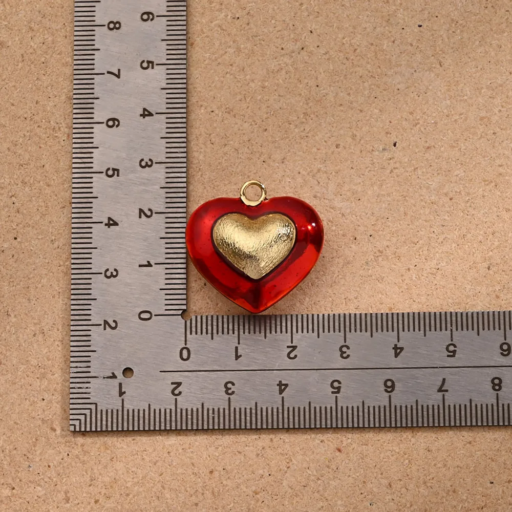 1 Pc/paquet Le Cuivre Plaqué Or 18K Brillant Coeur Rouge Pendentif display picture 4