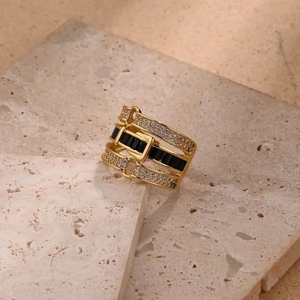 Round Square Casual Modern Style Zircon Copper 18K Gold Plated White Gold Plated Open Rings Polishing display picture 3