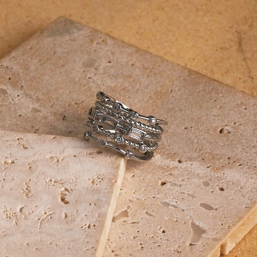 Round Square Casual Modern Style Zircon Copper 18K Gold Plated White Gold Plated Open Rings Polishing display picture 4