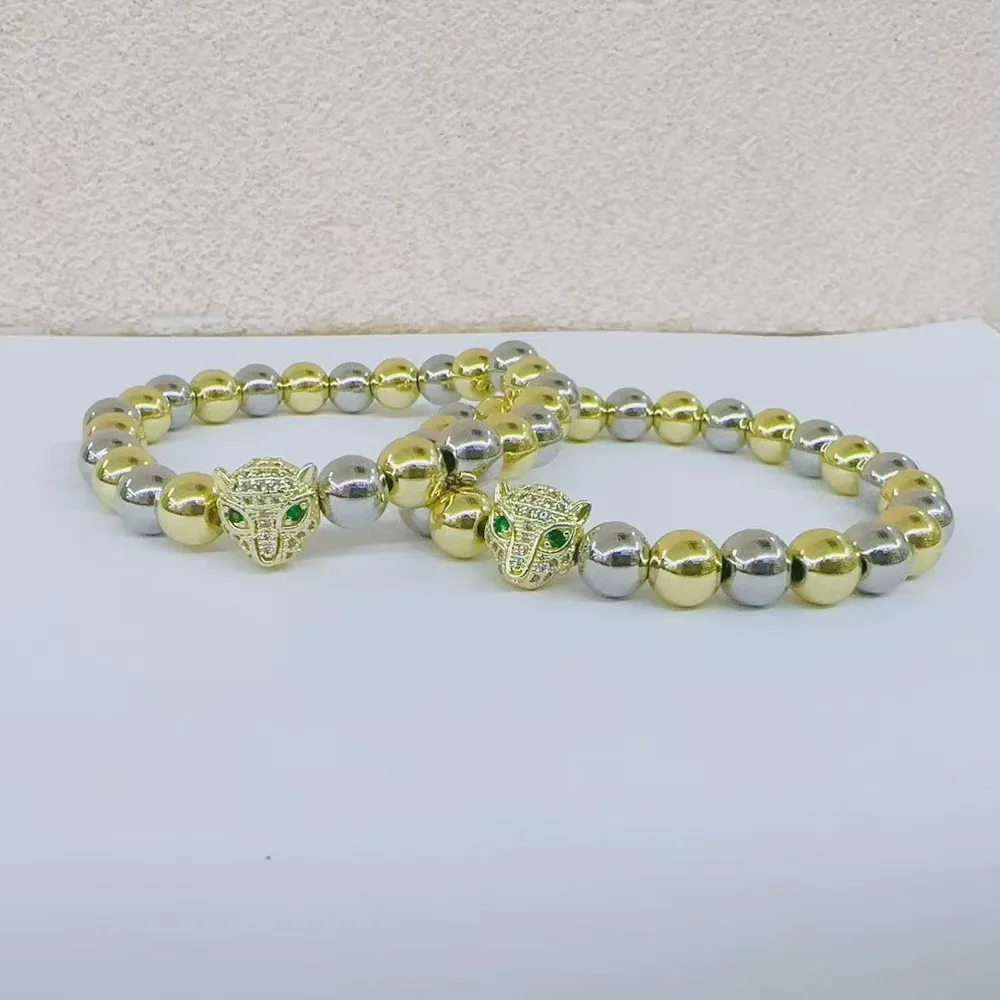Cilíndrico Cabeza De Leopardo Casual Novedad Estilo Simple Circón Cobre Chapados En Oro De 18K Pulsera Hecho A Mano Pulido display picture 3