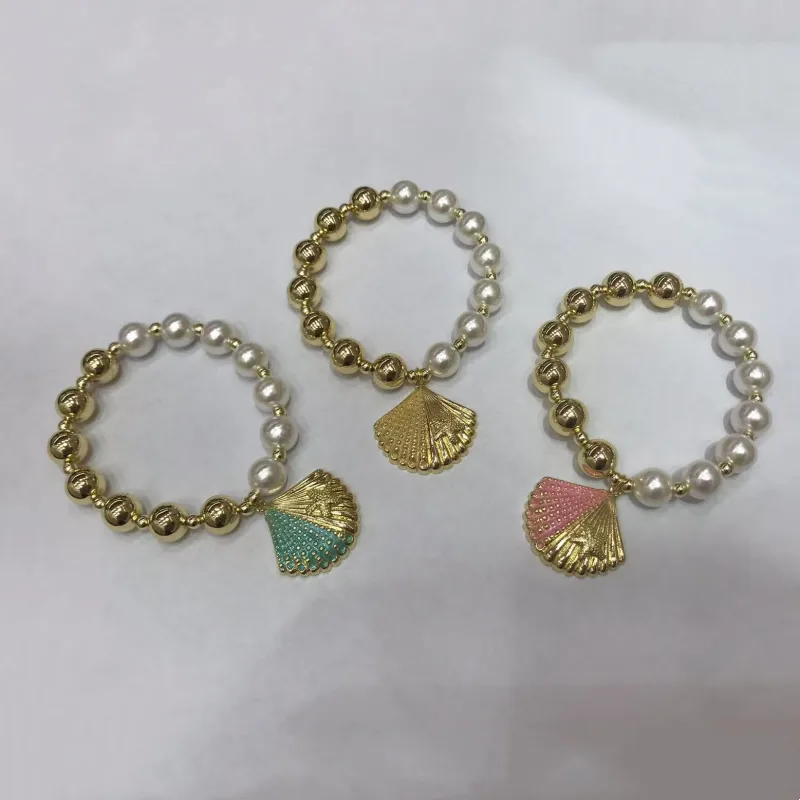 Starfish Shell Casual Marine Style 18K Gold Plated Acrylic Pearl Copper Bracelets Wholesale display picture 1