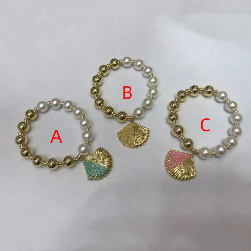 Starfish Shell Casual Marine Style 18K Gold Plated Acrylic Pearl Copper Bracelets Wholesale display picture 2