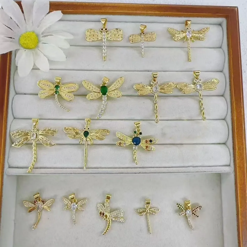 1 Pc/Package Zircon Copper 18K Gold Plated Polished Dragonfly Pendant display picture 1