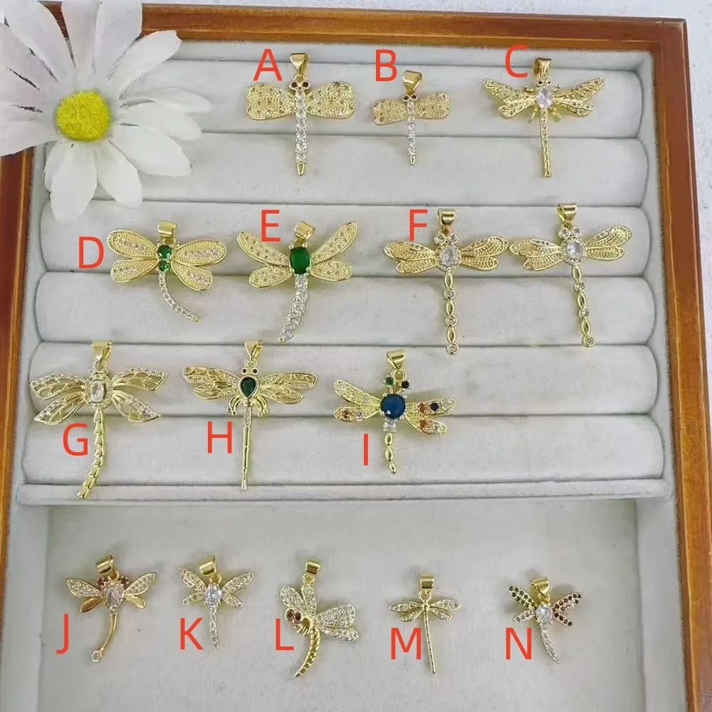 1 Pc/Package Zircon Copper 18K Gold Plated Polished Dragonfly Pendant display picture 2