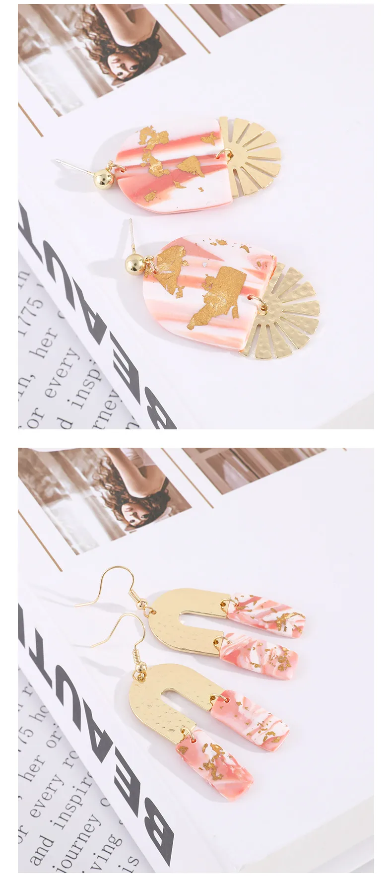 1 Pair U Shape Stripe Beach Simple Style Alloy Soft Clay Drop Earrings display picture 2