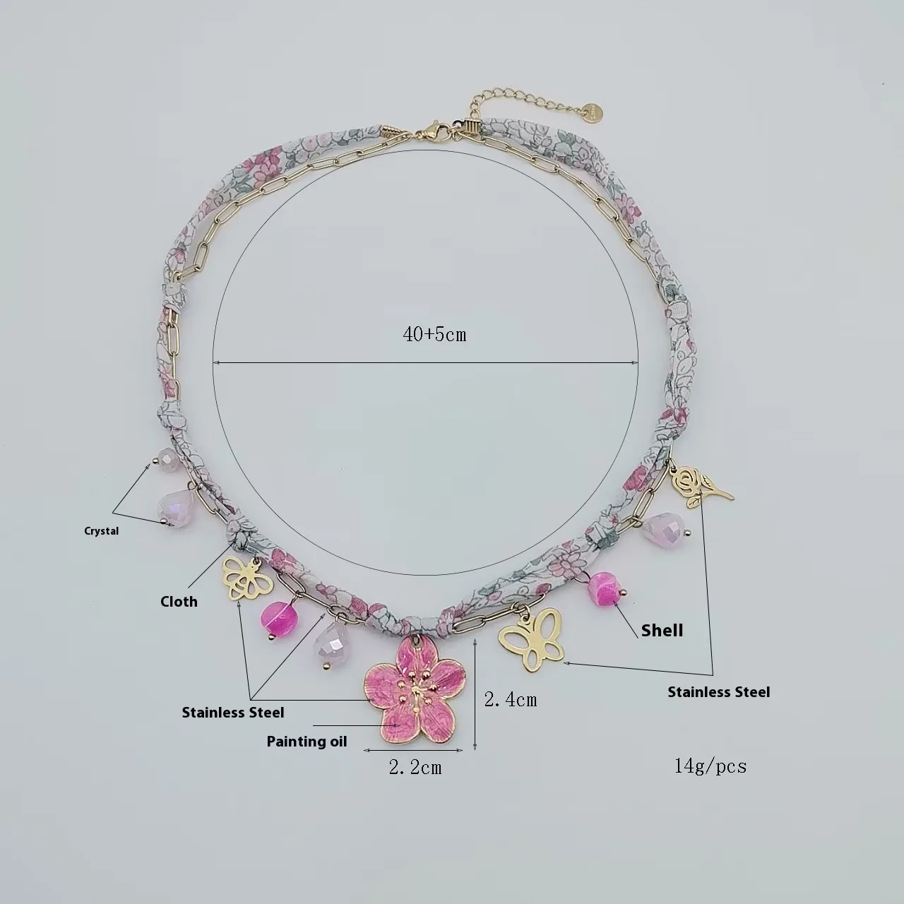 Flower Butterfly Elegant Beach 304 Stainless Steel Artificial Crystal Cloth Layered Necklaces Multi Charms Necklace Wholesale display picture 1