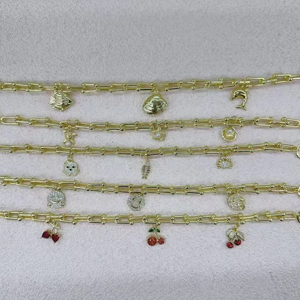 Cherry Smiley Face Crab Vacation Beach Sweet Copper 18K Gold Plated Bracelets Polishing Enamel Plating Safety Clasp Closure display picture 2