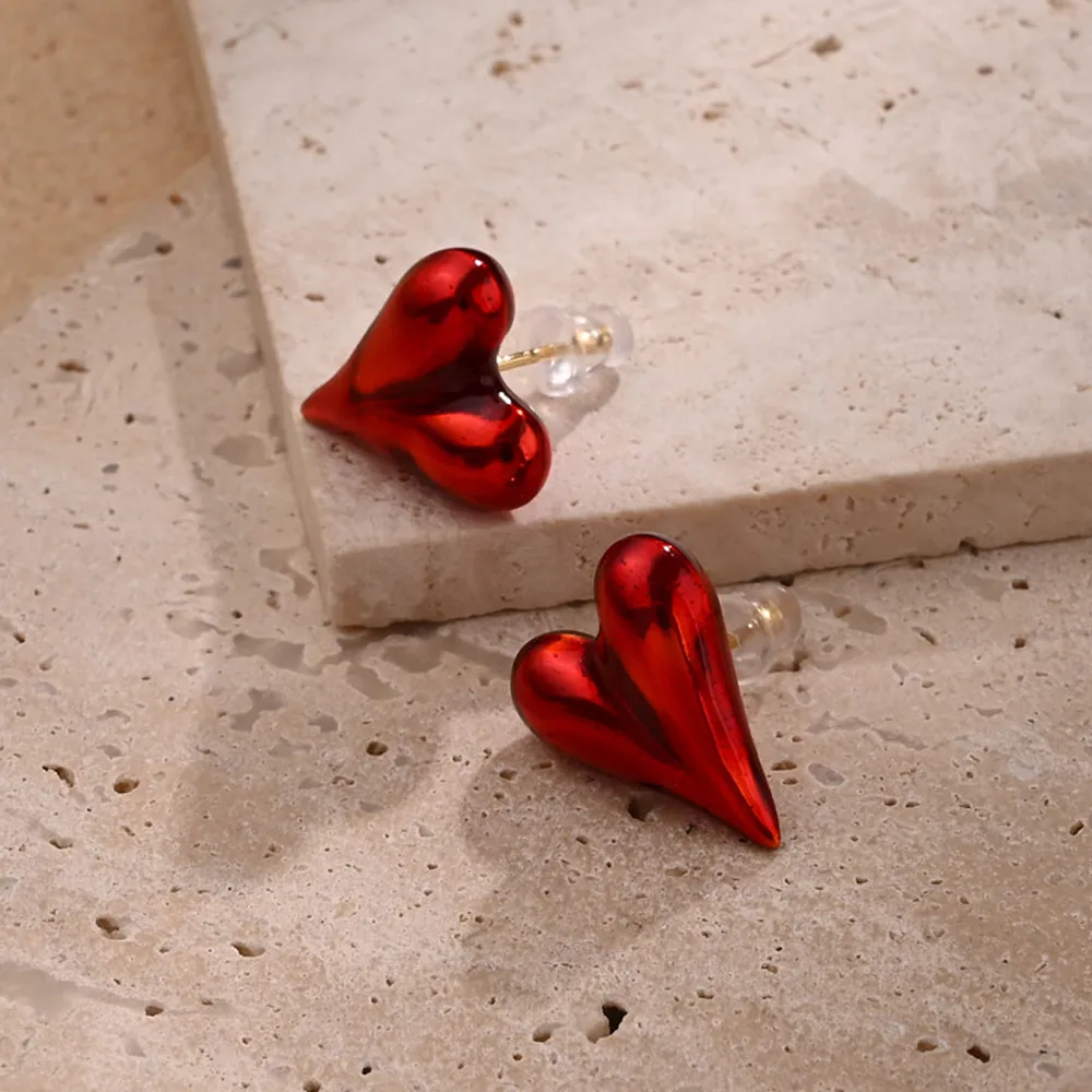 1 Paire/paquet Coeur Rouge Décontractée Style Simple Le Cuivre Émail Des Boucles D'Oreilles display picture 3