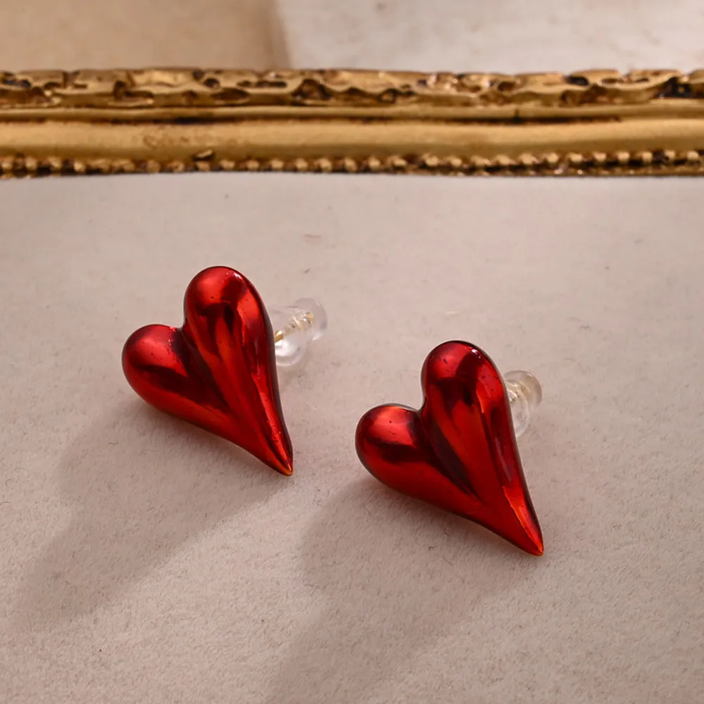 1 Pair/Package Red Heart Casual Simple Style Copper Enamel Earrings display picture 1