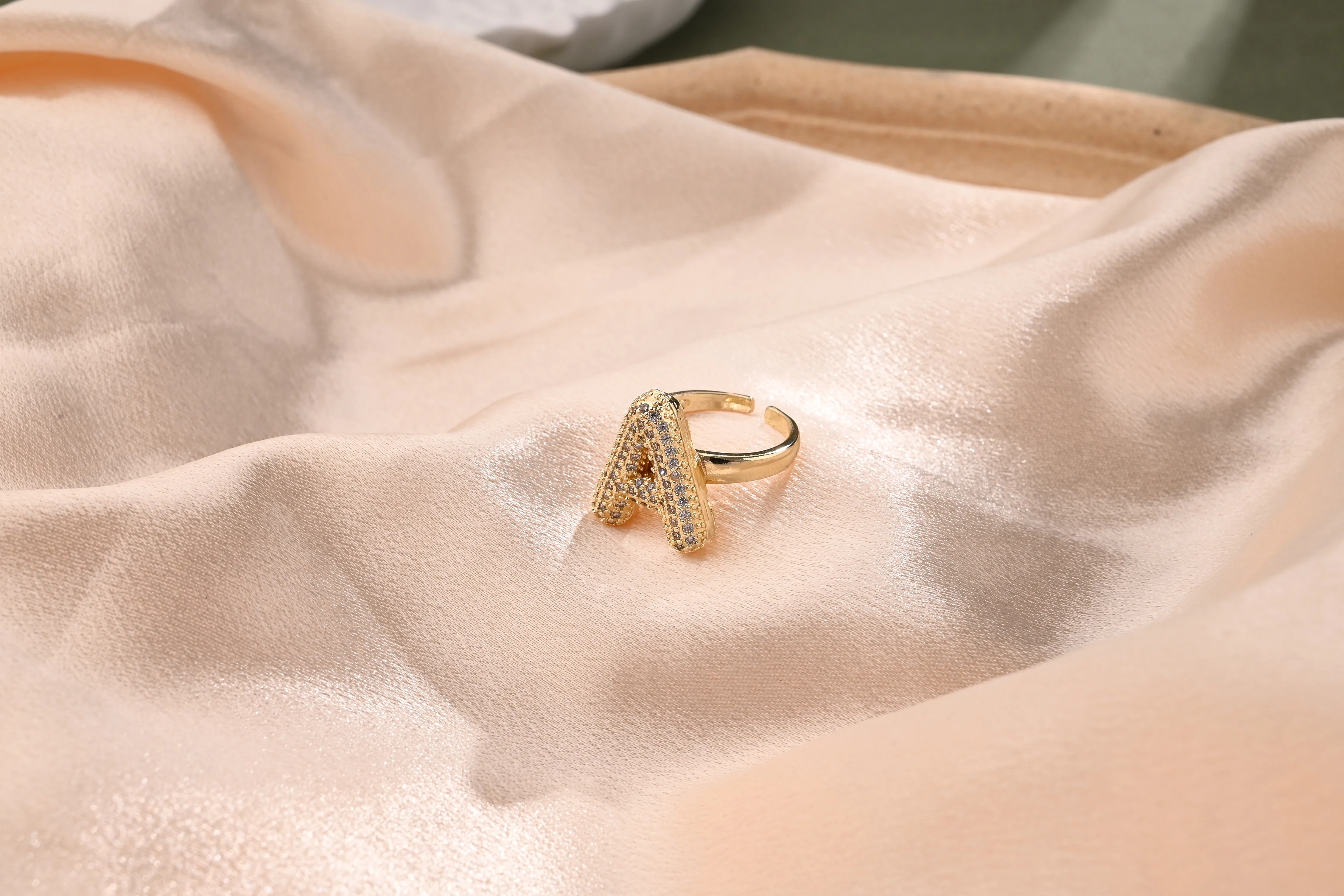 Letter Casual Vacation Zircon Copper 18K Gold Plated Rings Polishing Inlay display picture 2