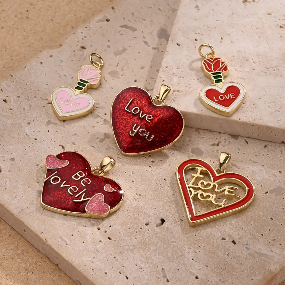 1 Pc/Package Copper 18K Gold Plated Polished Letter Red Heart Pendant display picture 1