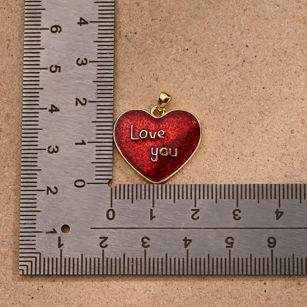 1 Pc/Package Copper 18K Gold Plated Polished Letter Red Heart Pendant display picture 4